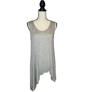 Eileen Fisher womens light gray sleeveless asymmetrical hem silk cotton top sz S